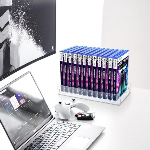 Acrylic Game Disc Storage Holder for PS5 PS4 Xbox Wii Game Cases | Display Organizer Stand Holds 12 Games, Fits Standard DVD Blu-Ray Boxes, Anti Tipping, Easy Find & Access, Clear in Saudi Arabia