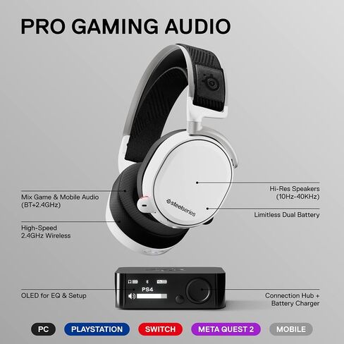 SteelSeries Arctis Pro Wireless Gaming Headset - High Fidelity 2.4 GHz Wireless - Mixable Bluetooth - Non-Stop Dual Battery - OLED Base Station - AI Noise Canceling Mic - PC, PS5, PS4, Mobile - Black in Saudi Arabia