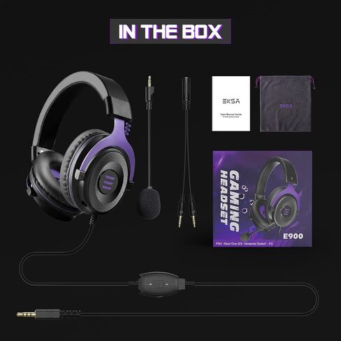 سماعة EKSA E900 مع ميكروفون للكمبيوتر الشخصي، PS4، PS5، Xbox - ميكروفون إلغاء الضوضاء قابل للفصل، صوت محيطي ثلاثي الأبعاد، مريح قوي، سماعة رأس سلكية للألعاب والكمبيوتر والكمبيوتر المحمول والمحول والمحمولة (مقبس 3.5 مم) in Kuwait