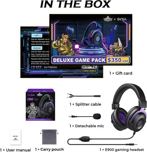 EKSA E900 &Lords Mobile Gaming Headset, Gaming Headphones with Detachable Noise Canceling Microphone - 50 MM Drivers, Lightweight and Comfortable in Saudi Arabia