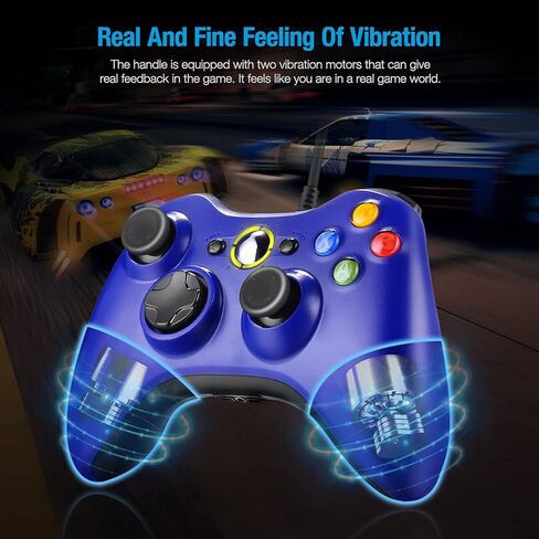 وحدة تحكم Powerextra بديلة لوحدة التحكم السلكية Xbox 360 مع عصا تحكم مطورة لجهاز Microsoft Xbox 360 Xbox 360 Slim والكمبيوتر الشخصي Windows 7 8 10 وحدة تحكم سلكية مزدوجة الاهتزاز - أزرق in Kuwait