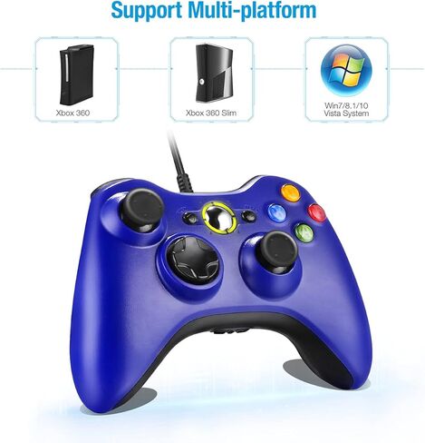 وحدة تحكم Powerextra بديلة لوحدة التحكم السلكية Xbox 360 مع عصا تحكم مطورة لجهاز Microsoft Xbox 360 Xbox 360 Slim والكمبيوتر الشخصي Windows 7 8 10 وحدة تحكم سلكية مزدوجة الاهتزاز - أزرق in Kuwait