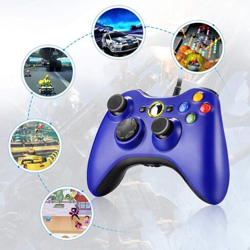 وحدة تحكم Powerextra بديلة لوحدة التحكم السلكية Xbox 360 مع عصا تحكم مطورة لجهاز Microsoft Xbox 360 Xbox 360 Slim والكمبيوتر الشخصي Windows 7 8 10 وحدة تحكم سلكية مزدوجة الاهتزاز - أزرق in Kuwait