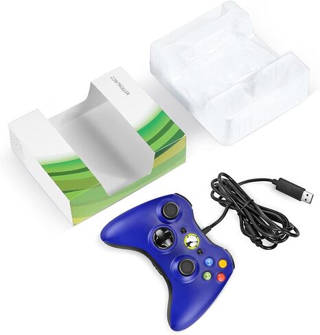 وحدة تحكم Powerextra بديلة لوحدة التحكم السلكية Xbox 360 مع عصا تحكم مطورة لجهاز Microsoft Xbox 360 Xbox 360 Slim والكمبيوتر الشخصي Windows 7 8 10 وحدة تحكم سلكية مزدوجة الاهتزاز - أزرق in Kuwait
