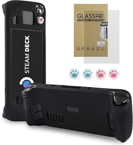Protective Case Compatible with Steam Deck, All-Round Steam Deck Standing Silicone Cover with Tempered Film and Non-Slip Thumb Grips, Anti Scratch Steam Deck Protector-Black in Kuwait