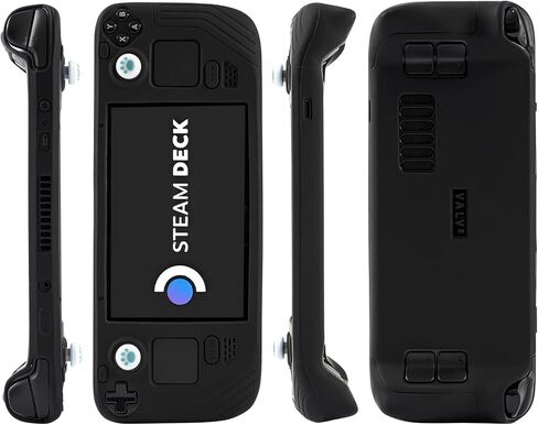 Protective Case Compatible with Steam Deck, All-Round Steam Deck Standing Silicone Cover with Tempered Film and Non-Slip Thumb Grips, Anti Scratch Steam Deck Protector-Black in Kuwait