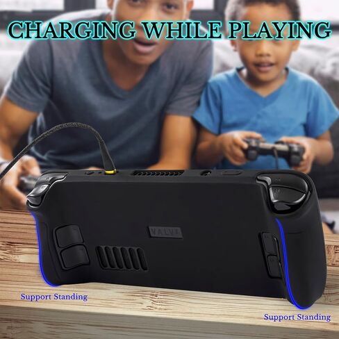 Protective Case Compatible with Steam Deck, All-Round Steam Deck Standing Silicone Cover with Tempered Film and Non-Slip Thumb Grips, Anti Scratch Steam Deck Protector-Black in Kuwait