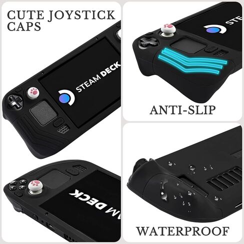 Protective Case Compatible with Steam Deck, All-Round Steam Deck Standing Silicone Cover with Tempered Film and Non-Slip Thumb Grips, Anti Scratch Steam Deck Protector-Black in Kuwait