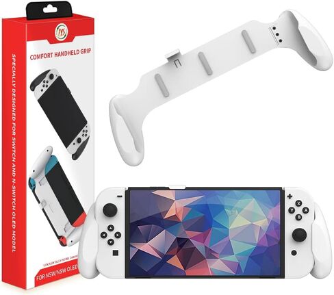مقبض يد JDDWIN Switch OLED/Switch قابل للإرساء، مريح محمول لمفتاح OLED/Switch مع تصميم مريح خاص متوافق مع قبضة Nintendo Switch (أبيض) in Saudi Arabia