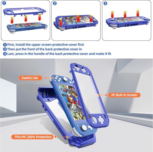 Switch Lite Case Protective Case for Nintendo Switch Lite, Feerne Full Protection TPU Shockproof Case Cover for Nintendo Switch Lite Skin with Built-in Screen Protector & Joystick Caps, Black in Saudi Arabia