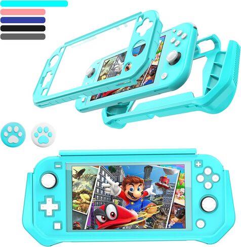 Switch Lite Case Protective Case for Nintendo Switch Lite, Feerne Full Protection TPU Shockproof Case Cover for Nintendo Switch Lite Skin with Built-in Screen Protector & Joystick Caps, Black in Saudi Arabia
