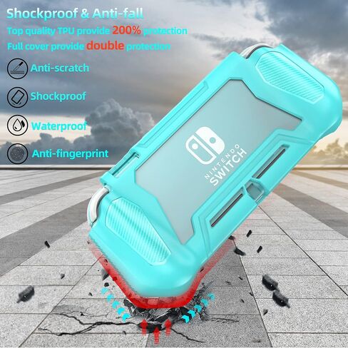 Switch Lite Case Protective Case for Nintendo Switch Lite, Feerne Full Protection TPU Shockproof Case Cover for Nintendo Switch Lite Skin with Built-in Screen Protector & Joystick Caps, Black in Saudi Arabia