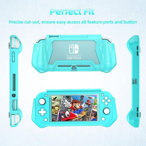 Switch Lite Case Protective Case for Nintendo Switch Lite, Feerne Full Protection TPU Shockproof Case Cover for Nintendo Switch Lite Skin with Built-in Screen Protector & Joystick Caps, Black in Saudi Arabia