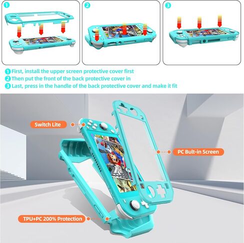 Switch Lite Case Protective Case for Nintendo Switch Lite, Feerne Full Protection TPU Shockproof Case Cover for Nintendo Switch Lite Skin with Built-in Screen Protector & Joystick Caps, Black in Saudi Arabia