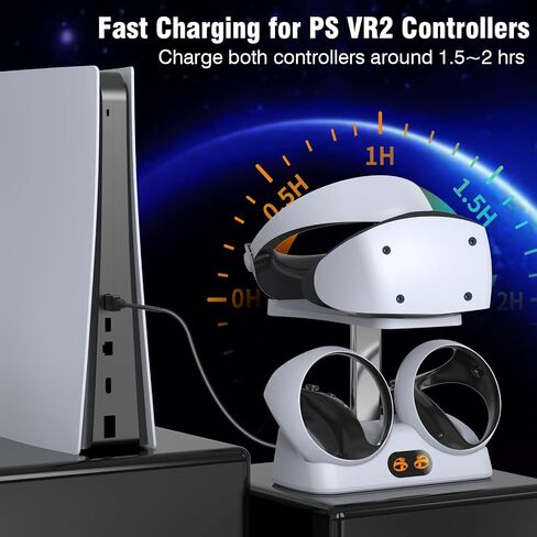 محطة شحن Dobe PSVR 2 لوحدة تحكم PSVR2، محطة شحن PS5 VR2 مع حامل عرض سماعة الرأس VR، قاعدة شحن PSVR2 مع مؤشر LED، كابل من النوع C ومشبكين شاحن مغناطيسي in Kuwait