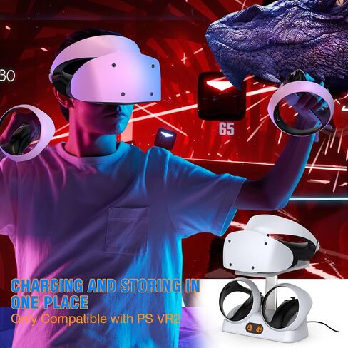 محطة شحن Dobe PSVR 2 لوحدة تحكم PSVR2، محطة شحن PS5 VR2 مع حامل عرض سماعة الرأس VR، قاعدة شحن PSVR2 مع مؤشر LED، كابل من النوع C ومشبكين شاحن مغناطيسي in Kuwait