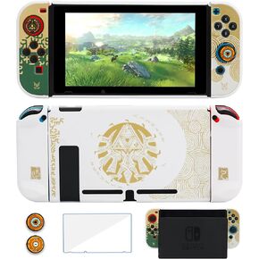 GLDRAM Theme for Zelda Protective Case Compatible with Nintendo Switch, Anti-Scratch Accessories Bundle for Tears of the Kingdom with White Dockable Switch Skin Cover, Screen Protector & Thumb Cap