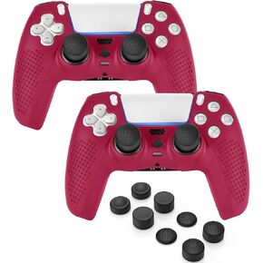 غلاف وحدة التحكم PS5، غطاء حماية من السيليكون الناعم المضاد للانزلاق لملحقات قبضة وحدة التحكم لجهاز PlayStation 5، عبوتان مع 8 × أغطية قبضة الإبهام (أسود وأسود) in Kuwait