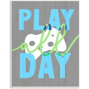 Stupell Industries Play All Day Phrase Rustic Video Game Controller, Designed by Daphne Polselli Wall Plaque, 10 x 15, White in Kuwait