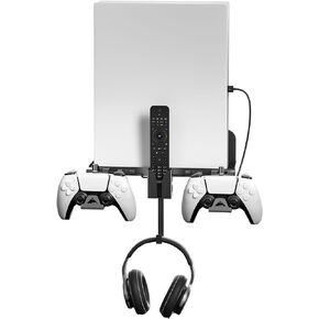 حامل حائط ROCHIE PS5 للتثبيت على الحائط PS5 مع كابل شحن مغناطيسي 2 في 1 لجهاز Playstation 5 القرص/الإصدار الرقمي، مع حامل وحدة تحكم قابل للفصل وشماعة سماعة الرأس باللون الأبيض