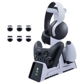 Mcbazel Dual Charging Station with Headset Holder for PS5, Fast Charging Dock with LED Indicator for PS5/ PS4/ Switch Pro/Switch2/ Xbox One/Xbox One Slim/Xbox Elite/Xbox Series X&S Controllers in Saudi Arabia