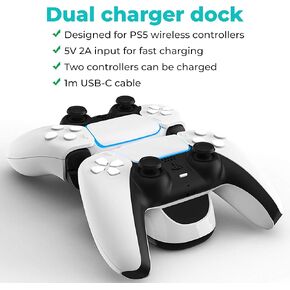 شاحن مزدوج لمحطة شحن PS5 لجهاز Sony PlayStation PS5 وحدة شحن وحدة التحكم لشاحن Gamepad PS5 in Kuwait