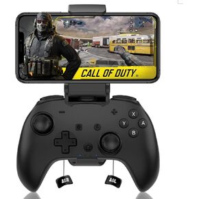وحدة تحكم arVin اللاسلكية لمفتاح Nintendo Switch/iPhone/iPad/الكمبيوتر اللوحي/Android Bluetooth عصا التحكم في الألعاب مع حامل هاتف، زر خلفي، توربو، محركات مزدوجة، تنبيه، جيروسكوب 6 محاور