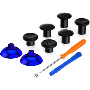 eXtremeRate ThumbsGear Interchangeable Thumbstick for Xbox Controller - Improve Comfort - Chrome Blue 3 Height Domed & Concave Grips Ergonomic Adjustable Joystick for Xbox Core, for Xbox One S/X/Elite