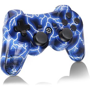 Blue Wireless Gamepad Works with PS3 Controller, OUBNAG for PS3 Remote Compatible with Playstation 3 Cooling Game Controllers for PS-3 Gift for Kids Boy Girl Man (2022 New Lightning Blue Pa3 Joystick) in Kuwait