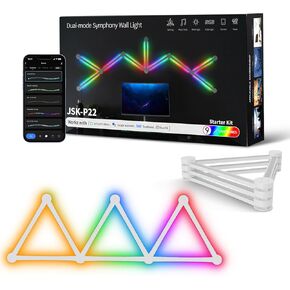 RGBIC Smart WiFi Glide Wall Light, Compatible with Alexa and Google Assistant, 16M+ Colors, Music Sync, Gaming Room Decor Lights(6 Black Lines Light)