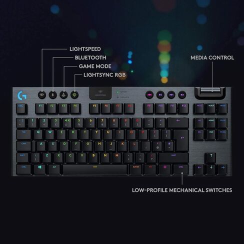 لوحة مفاتيح الألعاب الميكانيكية Logitech G915 TKL White Tactile Tenkeyless Lightspeed Wireless RGB الميكانيكية، خيارات تبديل منخفضة المستوى، LIGHTSYNC RGB، دعم لاسلكي وبلوتوث متقدم (متجدد) in Kuwait