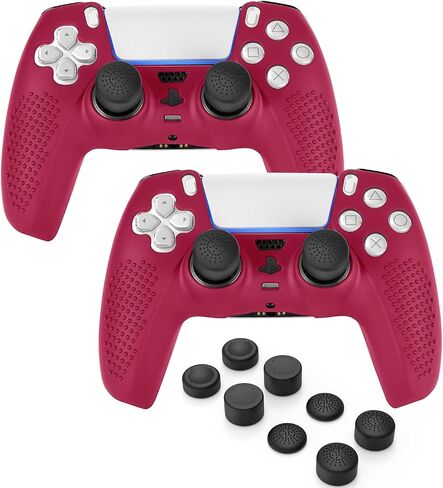 PS5 Controller Skin, Anti-Slip Soft Silicone Protective Cover Case for PlayStation 5 Controller Grip Accessories, 2 Pack with 8 x Thumb Grip Caps (Black&White) in Kuwait