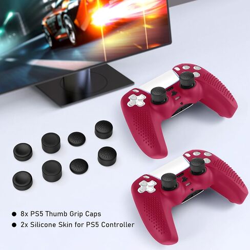 PS5 Controller Skin, Anti-Slip Soft Silicone Protective Cover Case for PlayStation 5 Controller Grip Accessories, 2 Pack with 8 x Thumb Grip Caps (Black&White) in Kuwait