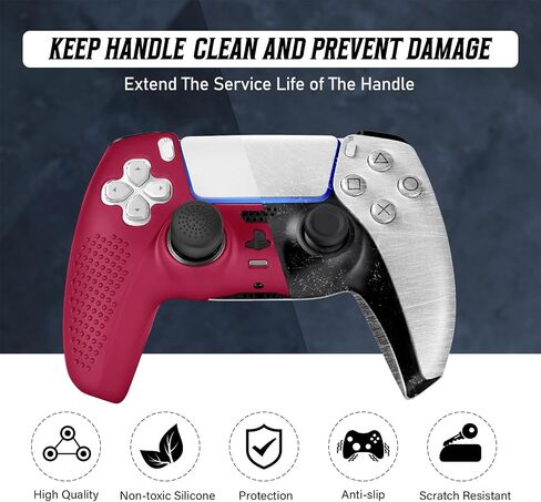 PS5 Controller Skin, Anti-Slip Soft Silicone Protective Cover Case for PlayStation 5 Controller Grip Accessories, 2 Pack with 8 x Thumb Grip Caps (Black&White) in Kuwait
