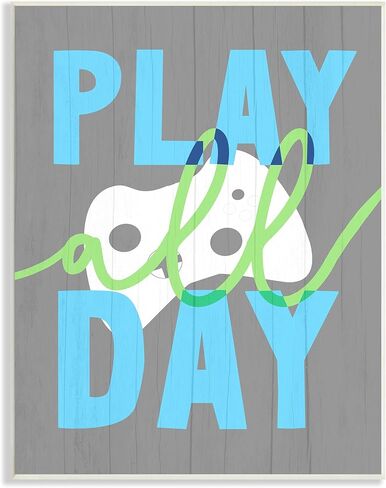 Stupell Industries Play All Day Phrase Rustic Video Game Controller, Designed by Daphne Polselli Wall Plaque, 10 x 15, White in Kuwait