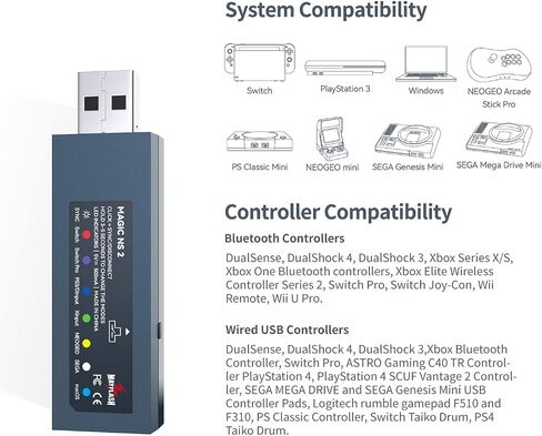 MAYFLASH Magic NS Wireless Bluetooth Controller USB Adapter for Switch/2, Windows, Raspberry Pi, Compatible with Switch Pro, PS4, PS5, Xbox Series X/S Controller and More in Kuwait