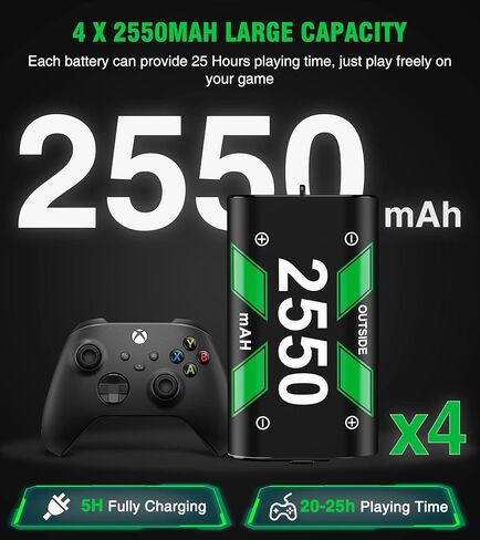 Battery Charger for Rechargeable Xbox One Controller Battery Pack with 4 x 2550mAh Xbox One Series X Battery, Xbox Charging Accessories Kit for Xbox One Series S/X, Xbox One/X/S/Elite Controllers in Kuwait