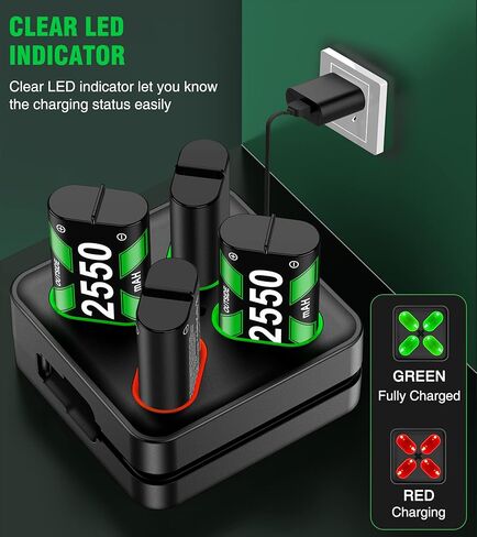 Battery Charger for Rechargeable Xbox One Controller Battery Pack with 4 x 2550mAh Xbox One Series X Battery, Xbox Charging Accessories Kit for Xbox One Series S/X, Xbox One/X/S/Elite Controllers in Kuwait