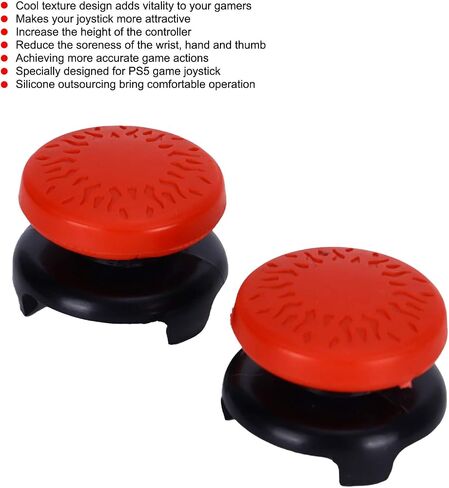ASHATA 2Pcs Thumbstick Extender for Game Consoles, 3D Texture Thumb Grip Stick Joystick Thumbstick for 5 Controller (Black) in Kuwait