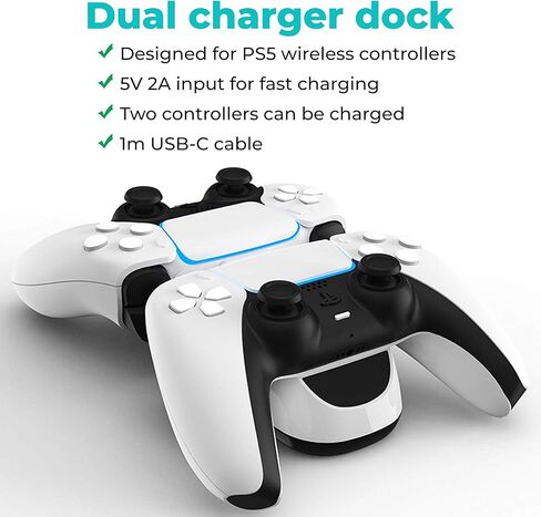 شاحن مزدوج لمحطة شحن PS5 لجهاز Sony PlayStation PS5 وحدة شحن وحدة التحكم لشاحن Gamepad PS5 in Kuwait