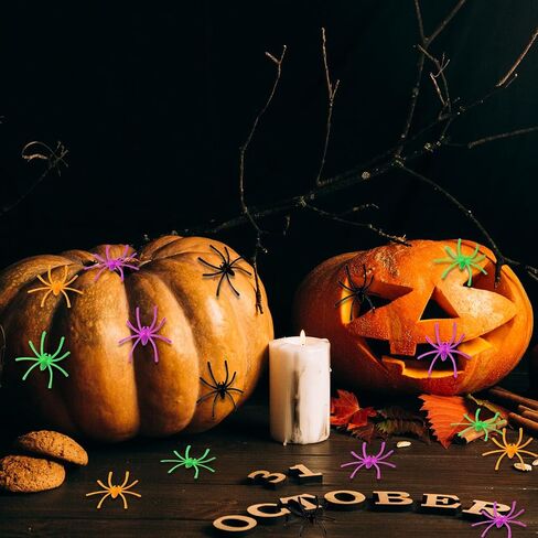 120 Pieces Halloween Plastic Fake Spider Realistic Small Fake Spiders 4 Colors Spider Toy Halloween Spider Decorations Terror Spider Prank Props for Halloween Indoor Outdoor Party Decorations in Saudi Arabia