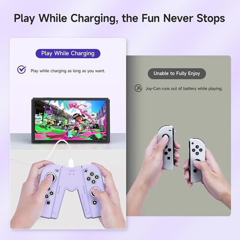 مقبض شحن JINGDU Switch Joy-Con متوافق مع نينتندو سويتش وطراز OLED، العب أثناء الشحن، شاحن وحدة تحكم Joy-Con محمول على شكل حرف V مع مؤشرات، أسود in Kuwait