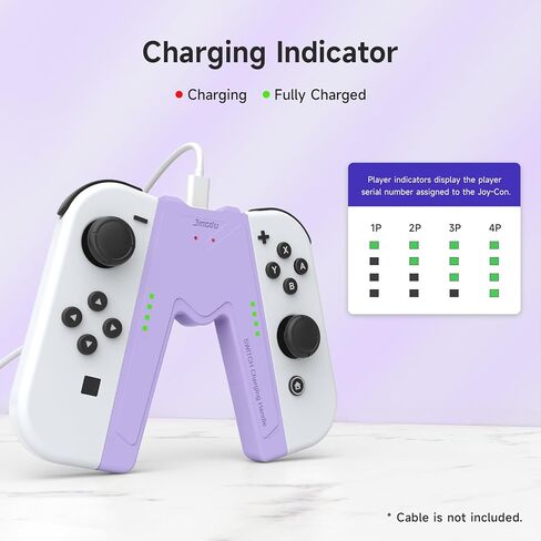 مقبض شحن JINGDU Switch Joy-Con متوافق مع نينتندو سويتش وطراز OLED، العب أثناء الشحن، شاحن وحدة تحكم Joy-Con محمول على شكل حرف V مع مؤشرات، أسود in Kuwait