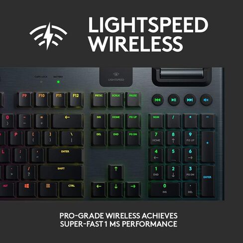 لوحة مفاتيح الألعاب الميكانيكية Logitech G915 LIGHTSPEED Wireless RGB ميكانيكية Clicky، لاسلكية بدرجة احترافية، مفاتيح ميكانيكية منخفضة المستوى، تصميم رفيع للغاية 22 مم، أسود (متجدد) in Kuwait
