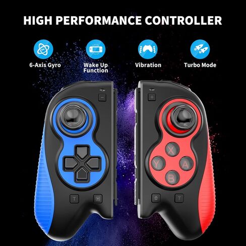 Boconna Wireless Switch Joycon، Joy Cons for Switch Sport، Joycons Pad Pro لدعم التبديل Turbo، استيقظ و 6 محاور، بديل لـ Switch Joy con مع أشرطة المعصم (الأزرق والأحمر) in Kuwait