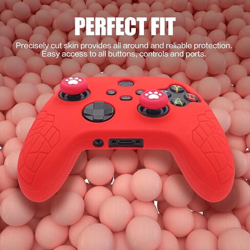Xbox Controller Skin - Anti-Slip Silicone Skin, Ergonomic Soft Rubber Protective Case for Xbox Series S/X Controller with Thumb Grip Caps - Red in Kuwait