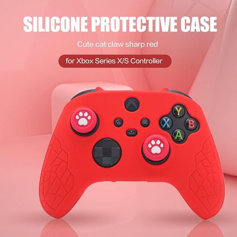 Xbox Controller Skin - Anti-Slip Silicone Skin, Ergonomic Soft Rubber Protective Case for Xbox Series S/X Controller with Thumb Grip Caps - Red in Kuwait