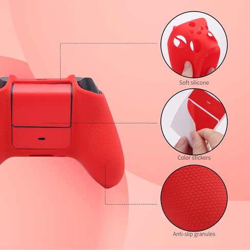 Xbox Controller Skin - Anti-Slip Silicone Skin, Ergonomic Soft Rubber Protective Case for Xbox Series S/X Controller with Thumb Grip Caps - Red in Kuwait