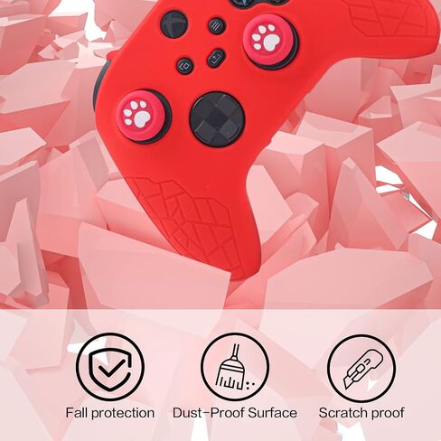 Xbox Controller Skin - Anti-Slip Silicone Skin, Ergonomic Soft Rubber Protective Case for Xbox Series S/X Controller with Thumb Grip Caps - Red in Kuwait