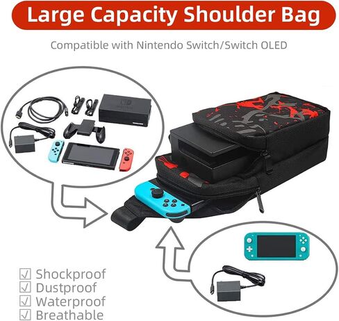 Carrying Case Backpack for Nintendo Switch/Switch OLED, THRCIFLO Lightweight Crossbody Sling Bag for Traveling, Shoulder Storage Bag Fits Switch Console,Game Case, Dock and Small Accessories in Saudi Arabia